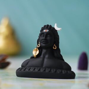 Handcrafted Polyresin Black Adiyogi Lord Shiva Statue Murti for Car Dashboard Home, Pooja Room, Office Decor